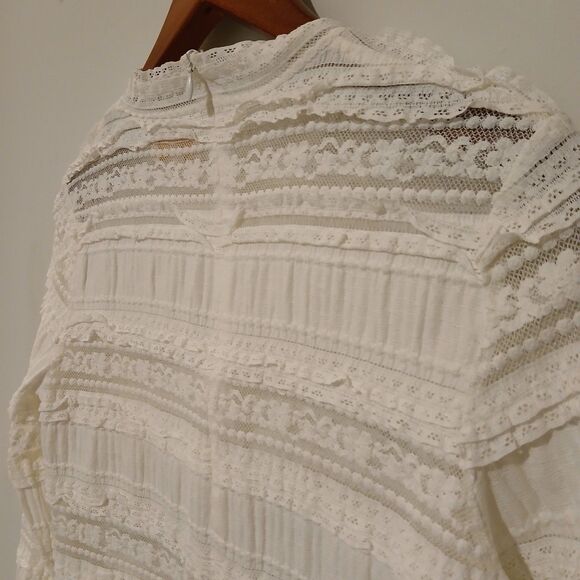 By TiMo Nordstrom Lace Blouse Small White Ruffled Sheer Cottagecore - Picture 5 of 9